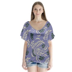 Folk floral pattern. Abstract flowers surface design. Seamless pattern V-Neck Flutter Sleeve Top