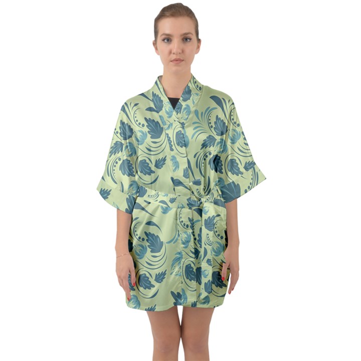 Folk floral pattern. Abstract flowers surface design. Seamless pattern Half Sleeve Satin Kimono 