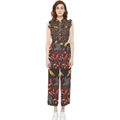 Folk Floral Pattern  Abstract Flowers Surface Design  Seamless Pattern Women s Frill Top Jumpsuit by Eskimos