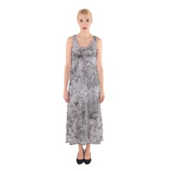 Silver Abstract Grunge Texture Print Sleeveless Maxi Dress