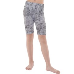 Silver Abstract Grunge Texture Print Kids  Mid Length Swim Shorts
