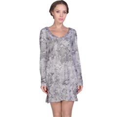 Silver Abstract Grunge Texture Print Long Sleeve Nightdress