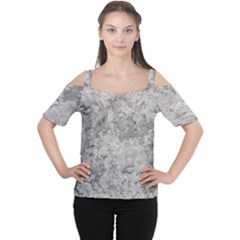 Silver Abstract Grunge Texture Print Cutout Shoulder Tee