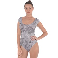 Silver Abstract Grunge Texture Print Short Sleeve Leotard 