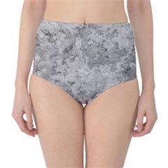 Silver Abstract Grunge Texture Print Classic High-Waist Bikini Bottoms