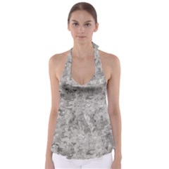 Silver Abstract Grunge Texture Print Babydoll Tankini Top