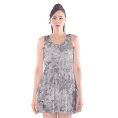 Silver Abstract Grunge Texture Print Scoop Neck Skater Dress