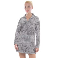 Silver Abstract Grunge Texture Print Women s Long Sleeve Casual Dress