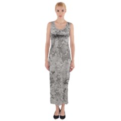 Silver Abstract Grunge Texture Print Fitted Maxi Dress