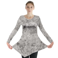 Silver Abstract Grunge Texture Print Long Sleeve Tunic 