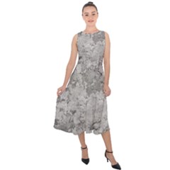 Silver Abstract Grunge Texture Print Midi Tie-Back Chiffon Dress