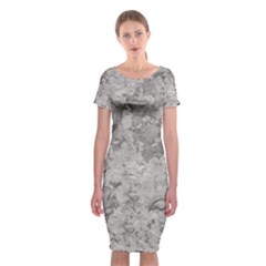 Silver Abstract Grunge Texture Print Classic Short Sleeve Midi Dress