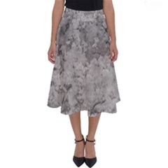 Silver Abstract Grunge Texture Print Perfect Length Midi Skirt