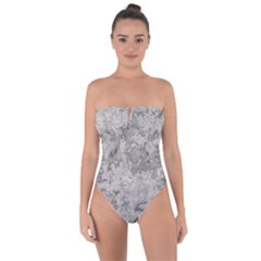 Silver Abstract Grunge Texture Print Tie Back One Piece Swimsuit