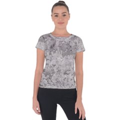 Silver Abstract Grunge Texture Print Short Sleeve Sports Top 