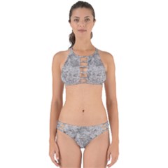 Silver Abstract Grunge Texture Print Perfectly Cut Out Bikini Set