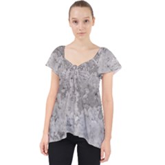 Silver Abstract Grunge Texture Print Lace Front Dolly Top