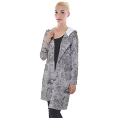 Silver Abstract Grunge Texture Print Hooded Pocket Cardigan