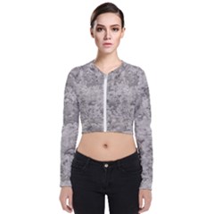 Silver Abstract Grunge Texture Print Long Sleeve Zip Up Bomber Jacket