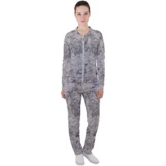 Silver Abstract Grunge Texture Print Casual Jacket and Pants Set