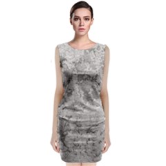 Silver Abstract Grunge Texture Print Sleeveless Velvet Midi Dress