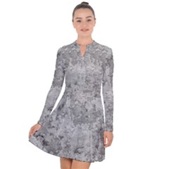 Silver Abstract Grunge Texture Print Long Sleeve Panel Dress