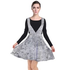 Silver Abstract Grunge Texture Print Plunge Pinafore Dress