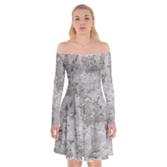 Silver Abstract Grunge Texture Print Off Shoulder Skater Dress