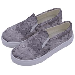 Silver Abstract Grunge Texture Print Kids  Canvas Slip Ons