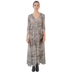 Silver Abstract Grunge Texture Print Button Up Boho Maxi Dress