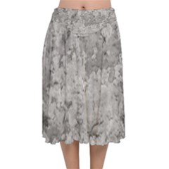 Silver Abstract Grunge Texture Print Velvet Flared Midi Skirt