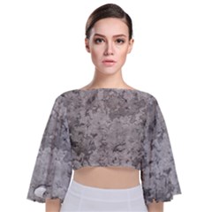 Silver Abstract Grunge Texture Print Tie Back Butterfly Sleeve Chiffon Top