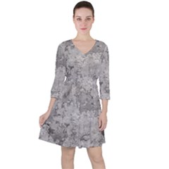 Silver Abstract Grunge Texture Print Ruffle Dress