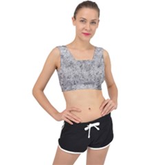 Silver Abstract Grunge Texture Print V-Back Sports Bra
