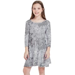 Silver Abstract Grunge Texture Print Kids  Quarter Sleeve Skater Dress