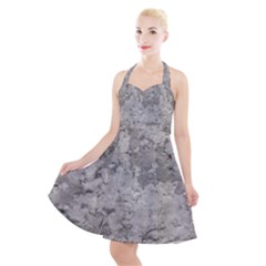 Silver Abstract Grunge Texture Print Halter Party Swing Dress 
