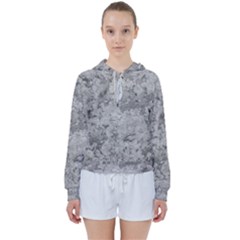 Silver Abstract Grunge Texture Print Women s Tie Up Sweat