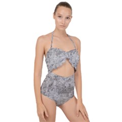 Silver Abstract Grunge Texture Print Scallop Top Cut Out Swimsuit
