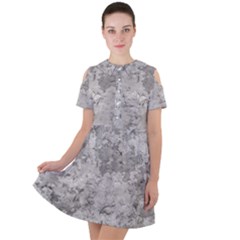 Silver Abstract Grunge Texture Print Short Sleeve Shoulder Cut Out Dress 