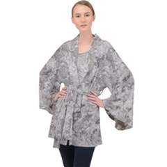 Silver Abstract Grunge Texture Print Long Sleeve Velvet Kimono  by dflcprintsclothing
