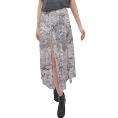 Silver Abstract Grunge Texture Print Velour Split Maxi Skirt