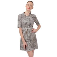 Silver Abstract Grunge Texture Print Belted Shirt Dress