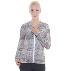 Silver Abstract Grunge Texture Print Casual Zip Up Jacket