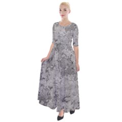 Silver Abstract Grunge Texture Print Half Sleeves Maxi Dress