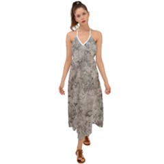 Silver Abstract Grunge Texture Print Halter Tie Back Dress 