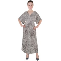 Silver Abstract Grunge Texture Print V-neck Boho Style Maxi Dress by dflcprintsclothing