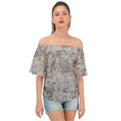 Silver Abstract Grunge Texture Print Off Shoulder Short Sleeve Top