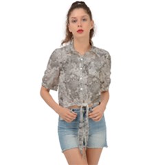 Silver Abstract Grunge Texture Print Tie Front Shirt 