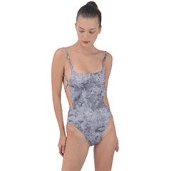 Silver Abstract Grunge Texture Print Tie Strap One Piece Swimsuit