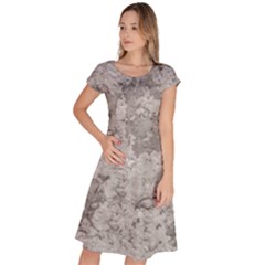 Silver Abstract Grunge Texture Print Classic Short Sleeve Dress